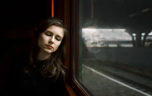 Girl, train, window