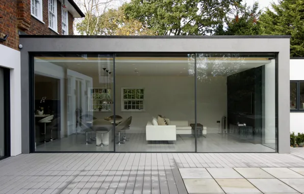 Picture glass, room, Villa, home, interior, modern patio doors in London