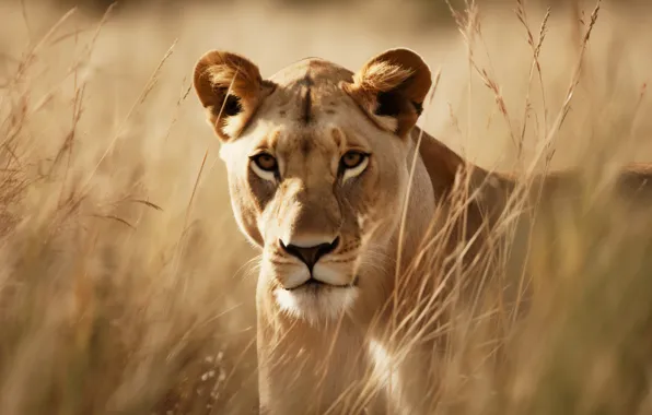 Face, portrait, lioness, digital art, AI art, neural network, the art of artificial intelligence