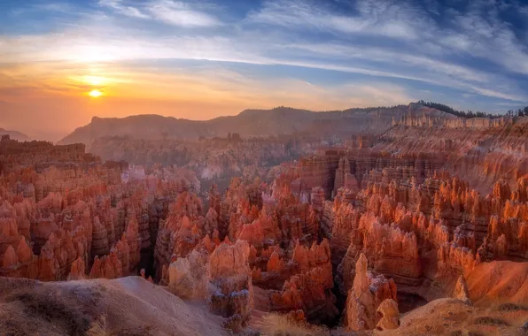 Picture desert, panorama, Utah, Fog, Bryce Canyon, Misty Canyon