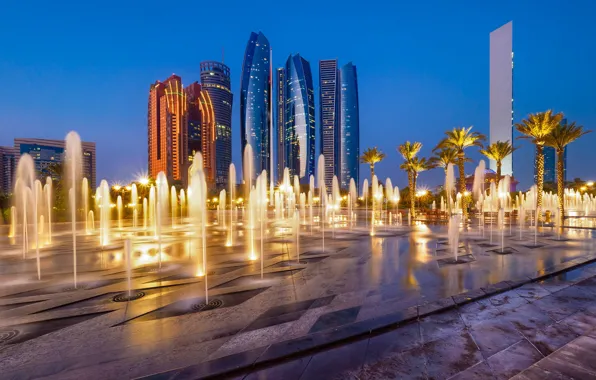 Skyscraper, home, fountain, UAE, Abu Dhabi