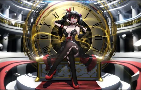 Girl, gun, watch, art, date a live, tokisaki kurumi