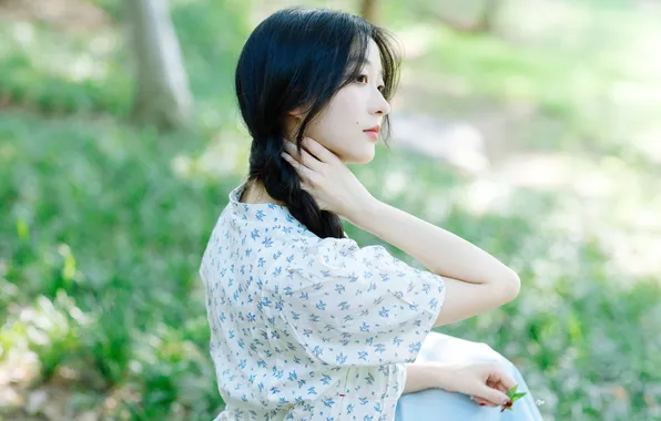 Beautiful, Asian, Model, Flower, Woman, Back, Cute, Behind