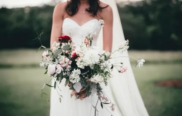 Girl, flowers, bouquet, the bride