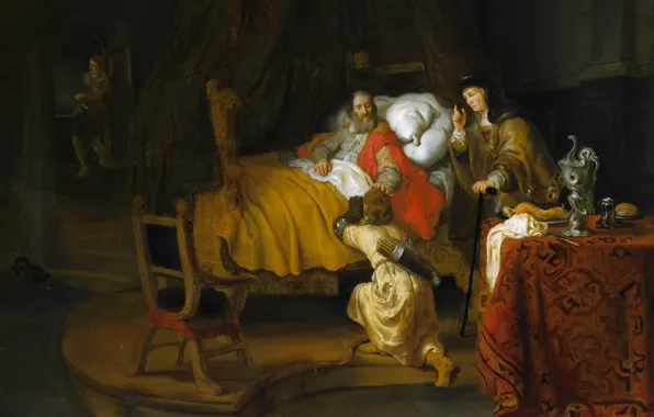Picture picture, religion, mythology, Of gerbrand van den Eckhout, Isaac Blesses Jacob