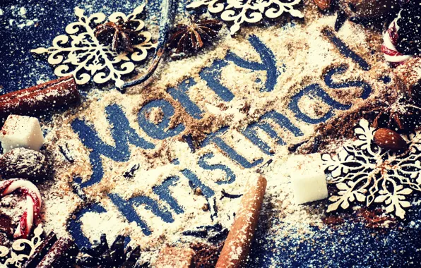 Decoration, New Year, Christmas, sugar, nuts, cinnamon, Christmas, wood
