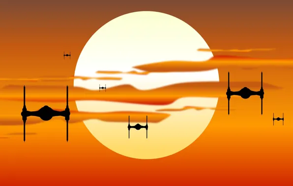 The sun, clouds, dawn, Star Wars, star wars, spaceships