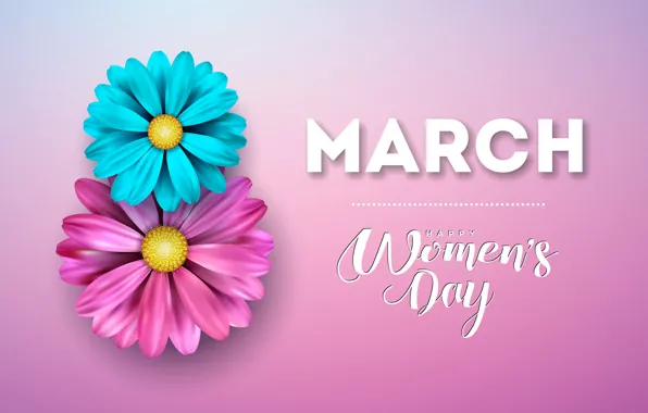 Flowers, happy, pink background, March 8, pink, flowers, women's day, 8 march