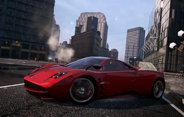 Picture the city, race, sports car, Pagani, need for speed most wanted 2