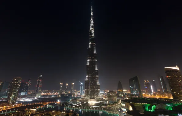 Picture the sky, water, night, tower, home, skyscrapers, pool, Dubai
