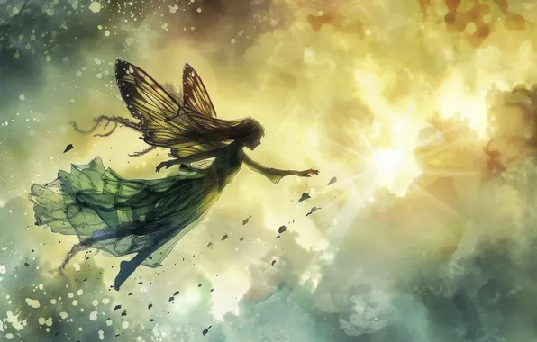Girl, wings, fairy, fantasy, elf, imitation painting, AI art, neural network