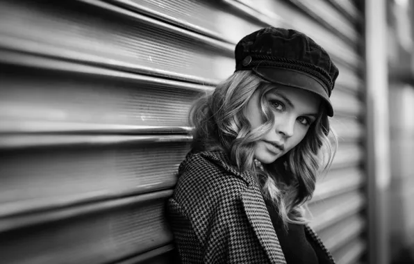 Picture look, girl, face, model, portrait, black and white, cap, monochrome