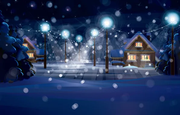 Picture snow, decoration, city, the city, lights, lights, vector, graphics