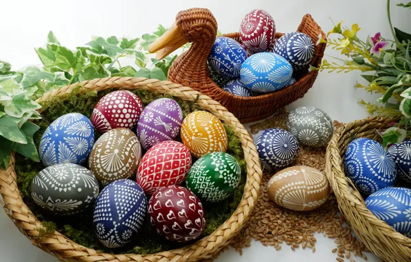Leaves, flowers, holiday, pattern, grain, eggs, spring, Easter