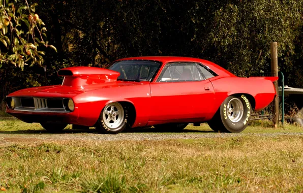 Red, red, 1970, Plymouth, Plymouth, Drag, Hemi CUDA, drag
