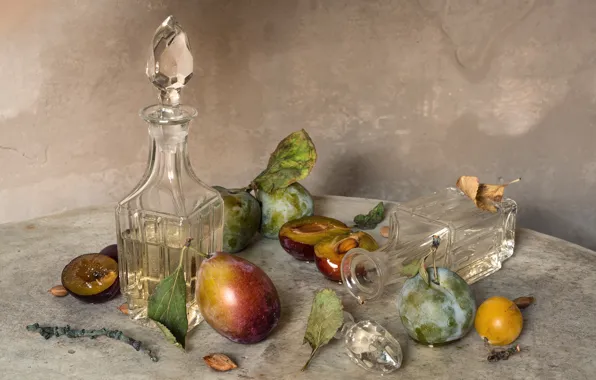 Bottle, plum, bone, decanter