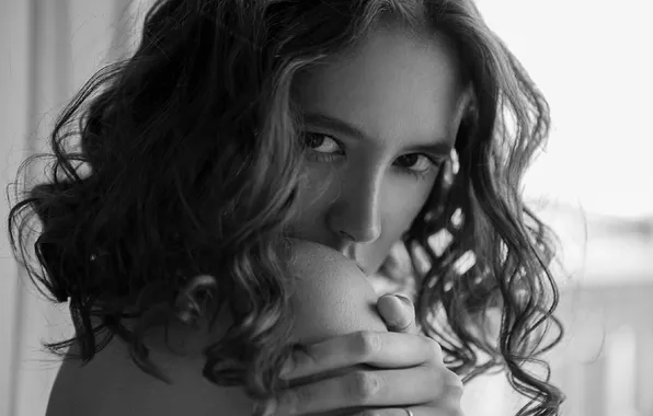 Picture look, girl, pose, model, portrait, makeup, hairstyle, black and white