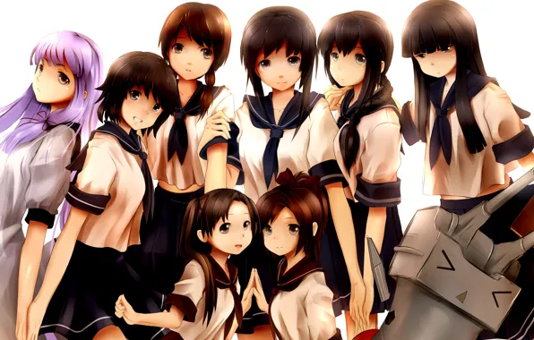 Girls, anime, art, form, Schoolgirls, kantai collection, rensouhou-chan, murakumo