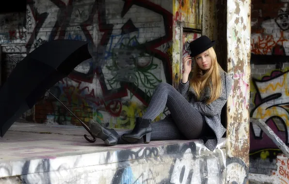 Girl, background, umbrella