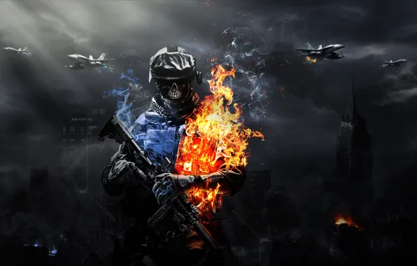 Picture fire, skull, soldiers, games, battlefield 3