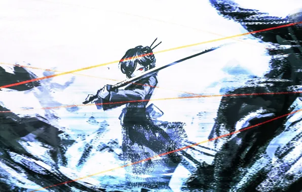 Girl, abstraction, sword, art, Zhao-P, by Zhao-P