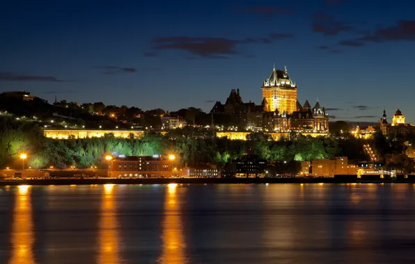 Trees, city, castle, street, home, Canada, Church, architecture