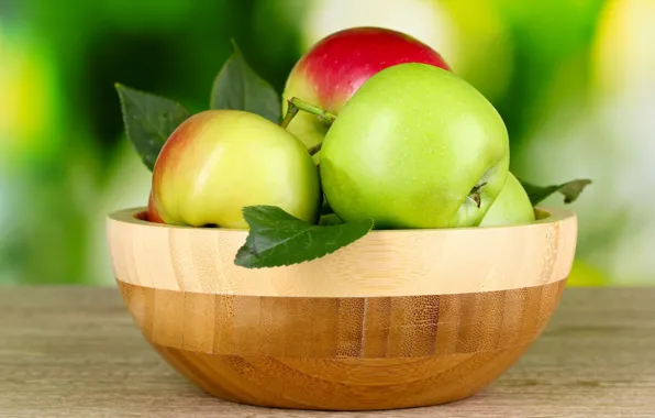Leaves, background, widescreen, Wallpaper, apples, Apple, food, green