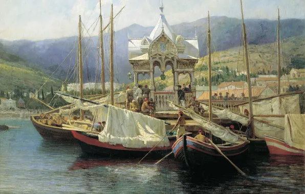 Oil, Canvas, Grigory MYASOEDOV, Pier in Yalta