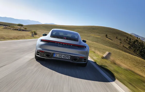Road, coupe, speed, 911, Porsche, rear view, Carrera 4S, 992
