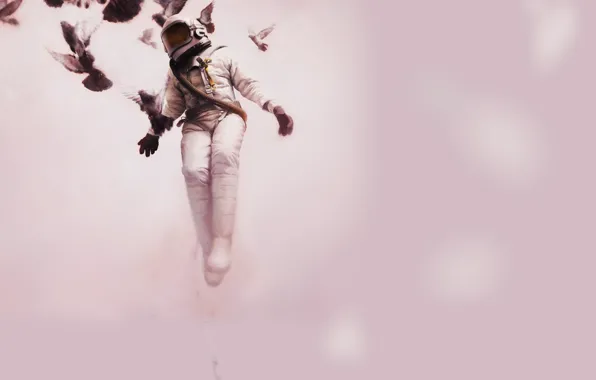 Astronaut, pigeons, flight