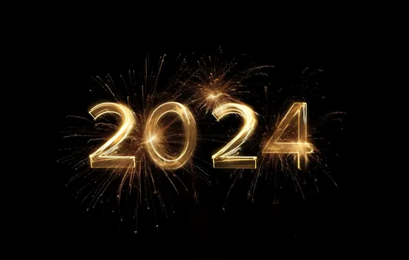 Picture salute, figures, New year, golden, fireworks, decoration, numbers, New year