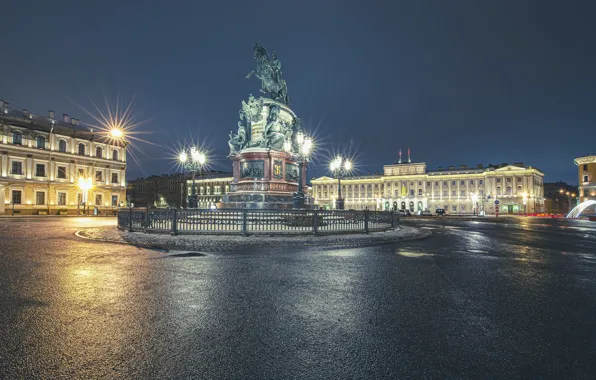 Picture building, home, area, lights, Saint Petersburg, monument, Russia, night city