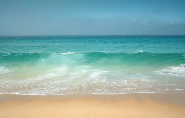 Sand, the sky, water, the ocean, shore, wave, horizon