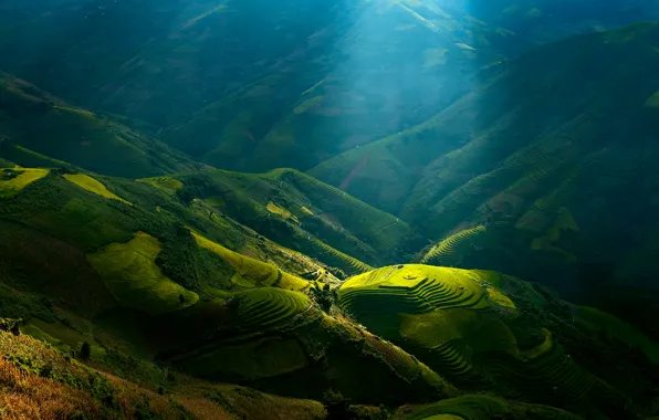 Picture light, hills, shadows, slopes