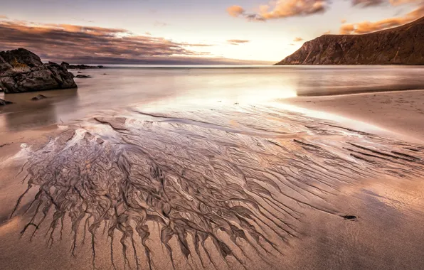Sand, sea, beach, the sky, clouds, landscape, mountains, nature