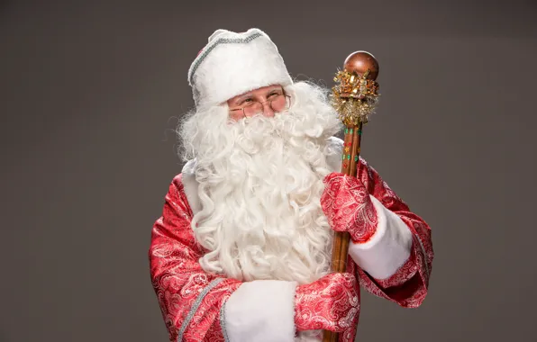 Pose, portrait, glasses, Christmas, New year, staff, beard, grey background
