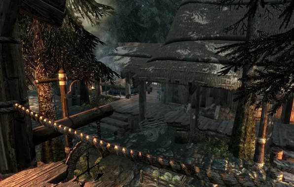 Road, trees, spruce, ate, road, trees, tree, skyrim