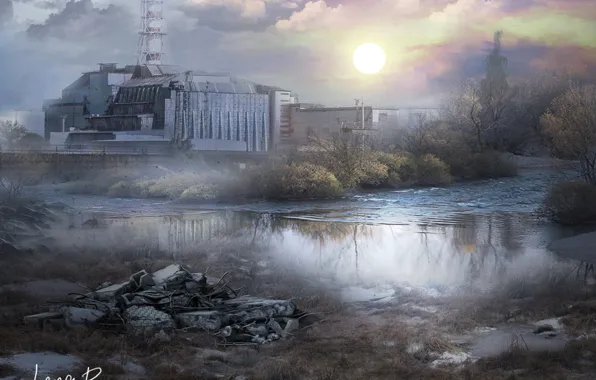 Sunset, dawn, art, Stalker, Stalker, Chernobyl, art, 2019