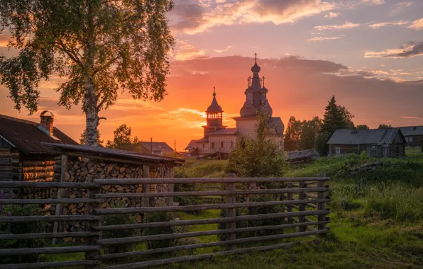 The fence, village, Church, houses