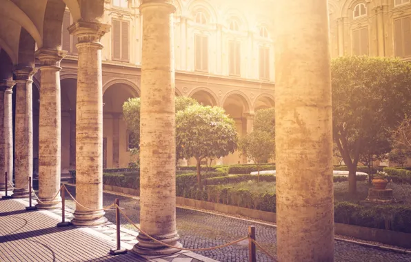 Leaves, light, trees, glow, garden, day, Rome, light