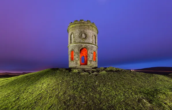 Picture the sky, light, mountains, hills, tower, the evening