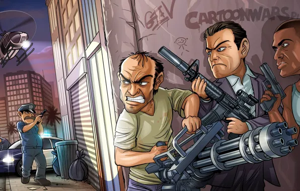 Picture weapons, the bandits, Michael, Grand Theft Auto V, GTA 5, Rockstar North, Rockstar Games, Franklin