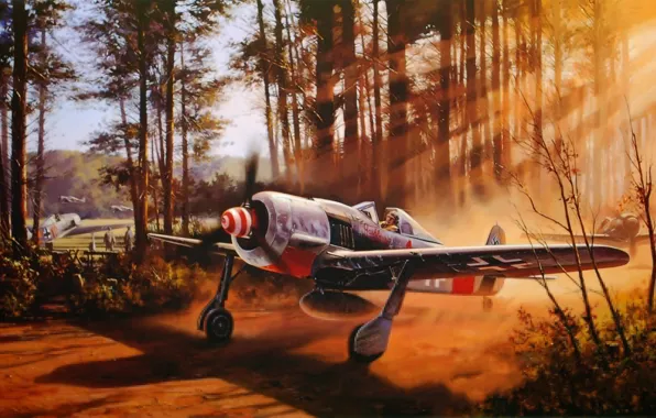 Picture war, art, ww2, dogfight, fw 190, painting. drawing