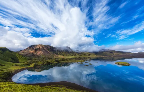 Wallpaper clouds, landscape, mountains, lake, Iceland