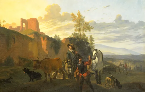 Picture, genre, Italian Landscape with Soldiers, Karel Dujardin
