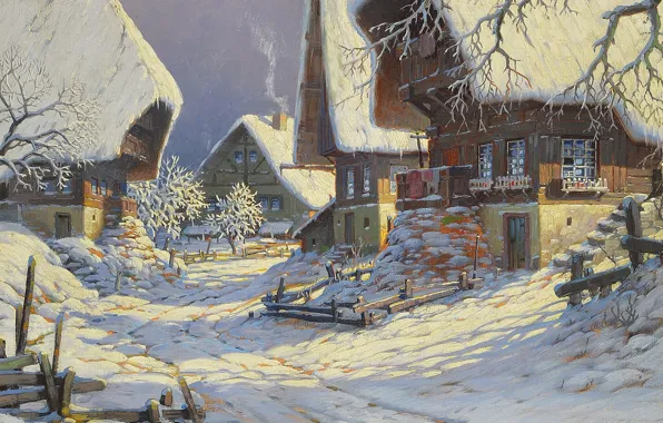 German painter, German painter, oil on canvas, Carl Hauptmann, Karl Hauptmann, Todtnau - Snowy Black …
