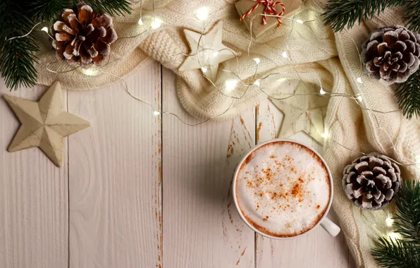 Picture New Year, Christmas, Christmas, wood, cup, New Year, coffee, decoration