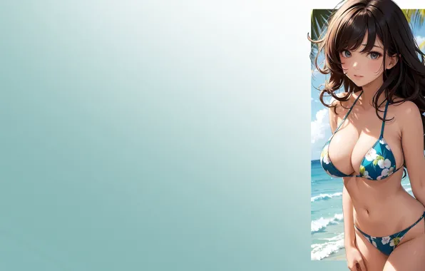Kawaii, girl, hot, sexy, beach, ocean, boobs, anime