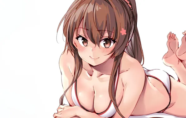 Girl, sexy, cleavage, long hair, brown hair, boobs, anime, beautiful