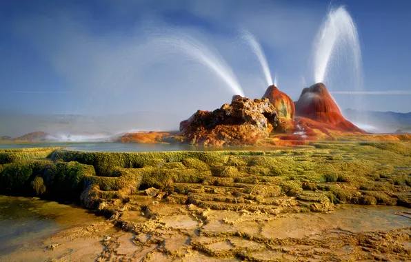 Water, stones, USA, Nevada, jet, geyser